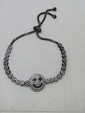 Vtg 90s Y2k Sterling Silver 925 CZ Smiley Face Box Chain Slide Bolo Bracelet